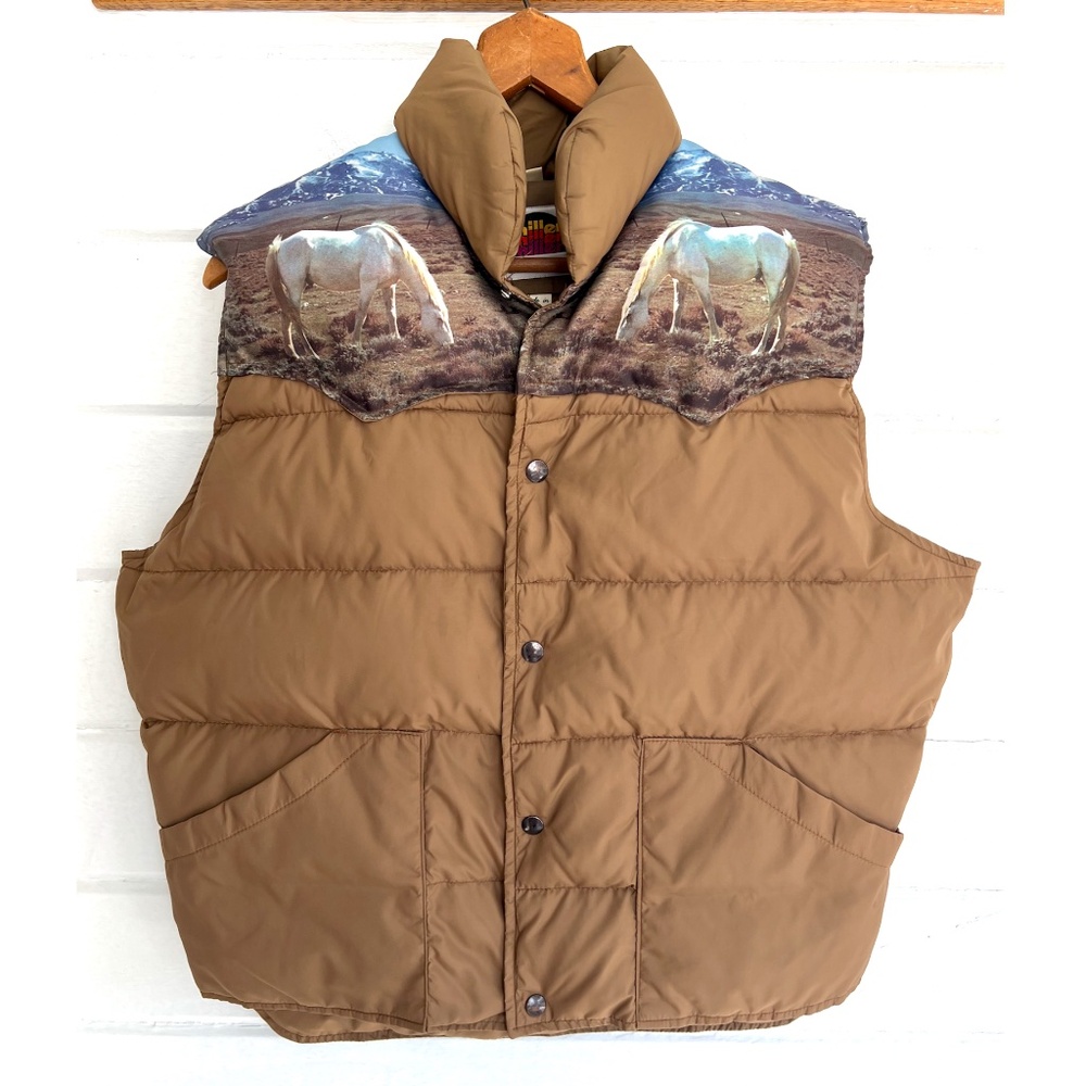 Vintage MILLER Goose Down Puffer Vest with Horse Images - M